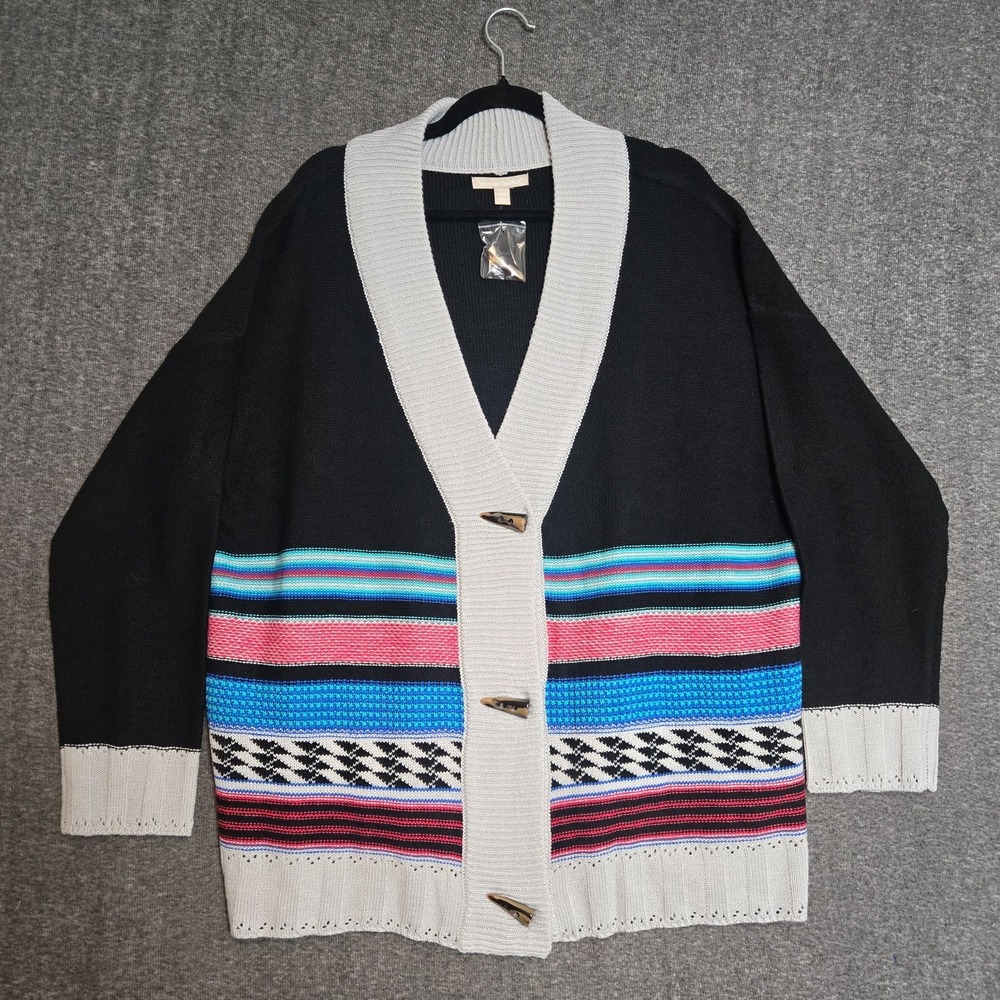 Woman Within Fair Isle Aztec Cardigan Toggle Button Navy Sz‎ 18 / 20 Oversized